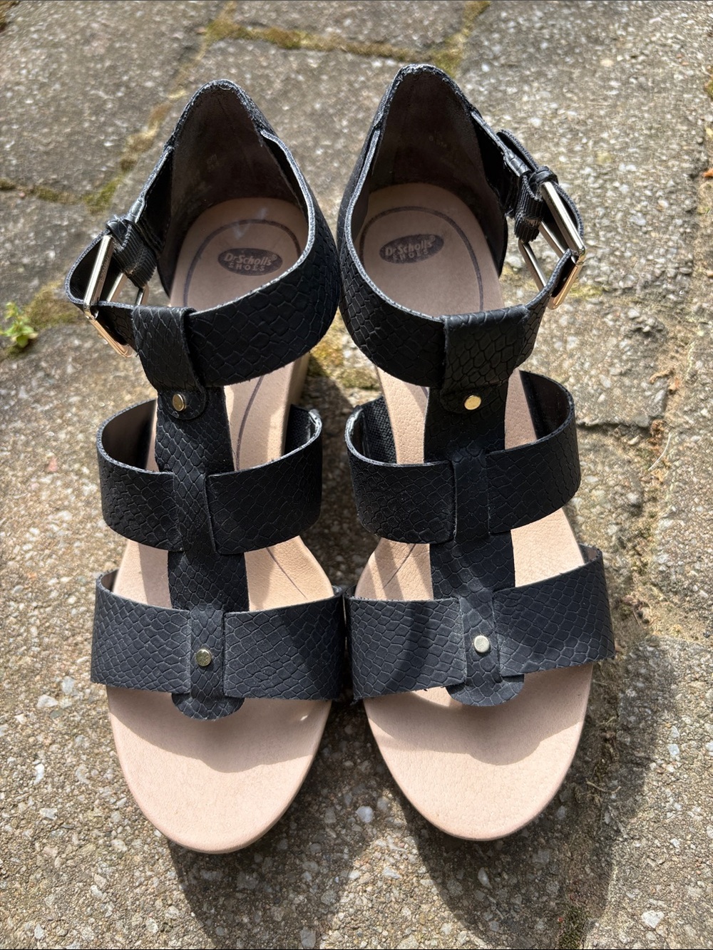 Dr. Scholls  Black Strappy Women's Wedge Sandals Size 7